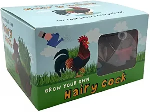 A "Grow Your Own Hairy Cock" novelty rooster planter gift box.
