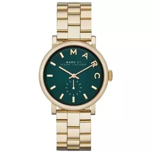 Marc Jacobs Baker women's gold-tone stainless steel watch with a deep forest green dial.