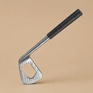A golf club iron themed metal beer bottle opener, ideal as a novelty gift for golf and beer enthusiasts.