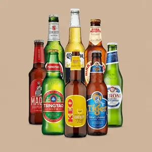 A Beerhunter World Beer Selection pack featuring an assortment of eight popular international lager bottles clustered together.