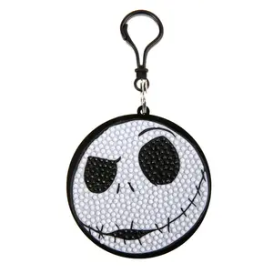 An officially licensed diamond-painted Jack Skellington keyring crafted using faceted black and white resin crystal gems.