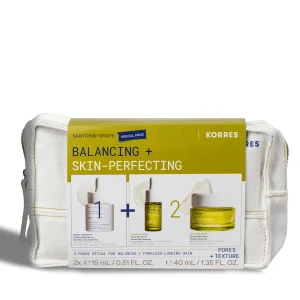 Korres Santorini Grape Balancing + Skin-Perfecting 2-phase skincare ritual set for pores and texture.